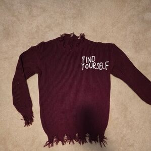 Men's Burgundy Sweater with Distressed Hem
